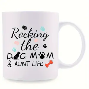 1pc Ceramic Coffee Mug for Dog Moms and Aunts, "Rocking the Dog Mom & Aunt Life" Print, 11oz, Ideal Gift for Women, Grandma, MAMA, with Perfect for Birthday, Mother'S Day, Thanksgiving, New Year