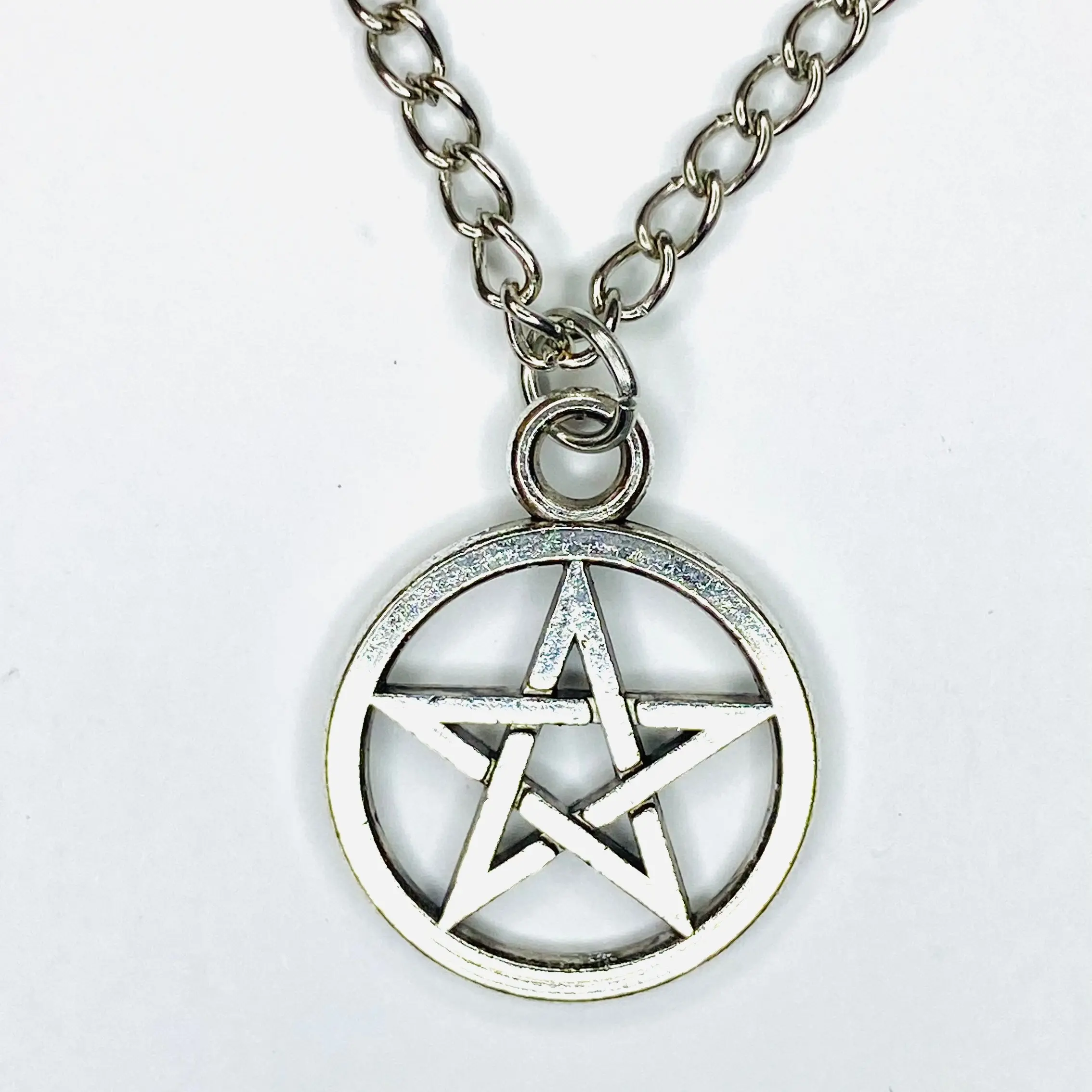 Pentagram Necklace Silver Tone Pentacle Star Statement with Included Chain Sleek Modern Star Design Jewelry Fashion Forward