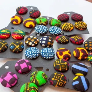African Fabric Covered Button Earrings - Simple Design as Described