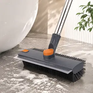 Stiff-Bristled Cleaning Brush — 3-in-1 Multi-Angle Rotating Floor Brush with Long, Adjustable Handle, Built-in Squeegee, and Tweezers. Ideal for Cleaning Bathroom Floors, Tiles, Walls, Decks, Patios, Garages, and Kitchens. design