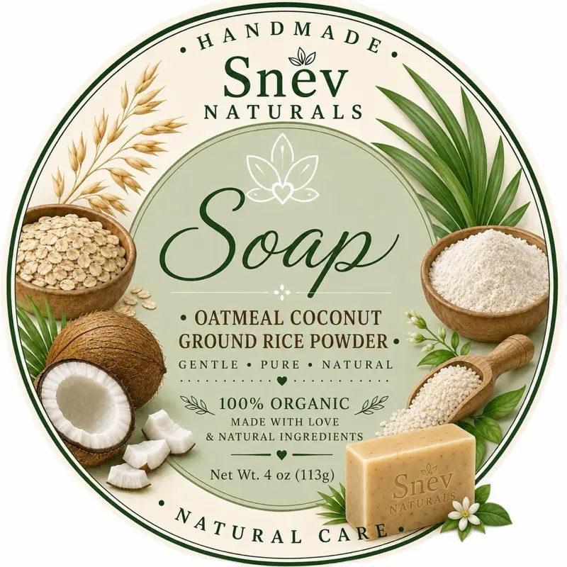 Natural Oats, Coconut Oil & Ground Rice Powder Soap Bars - Gentle Skin Cleansing, Nourishing, Hydrating, Exfoliating Daily Bath & Body Care Cleanser