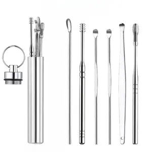 Stainless Steel Ear Cleaning Tool Set, Dual-Head Rotating Ear Spoon, 6-Piece Ear Care Kit, Portable Home Use, Metal Box Included