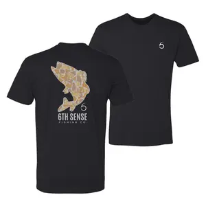 6th Sense Fishing Hunting Giants Camo Fish T-Shirt, Angler Graphic Tee, Soft Cotton Blend Shirt, Offshore Lifestyle Apparel For Men & Women, Marine Gift For Dad