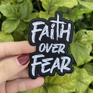 Faith Over Fear Patch 3 Inches Iron On/Sew On Cross Christian God Religious Faith Embroidered Applique Patches for Jacket Backpacks Trucker Hat Christian DIY Accessories