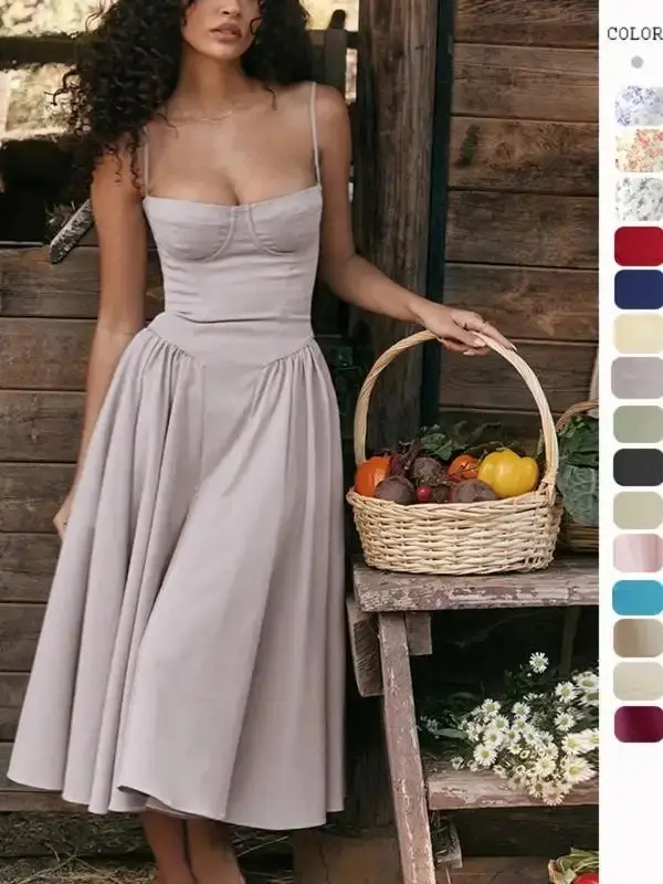 Women's Plain Backless Zipper Back Cami Dress, Adjustable Strap Midi Dress for Party Holiday Wedding Guest, Ladies Summer Clothes, Summer Dresses 2025, Slip Dress