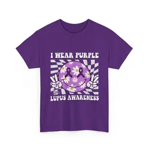 Retro Lupus Awareness T-Shirt - I Wear Purple Lupus Support Purple Ribbon Lupus Awareness Month Tee Women Men
