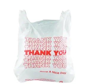 PRIME SOURCE T-SHIRT BAG THANK YOU 11.5X6.5X21 INCH / Unit (1000 ea) White & Red Print Durable Dual Handles Easy-Open Design for Grocery Stores Gift Shops Convenience Stores & Restaurant Take-out