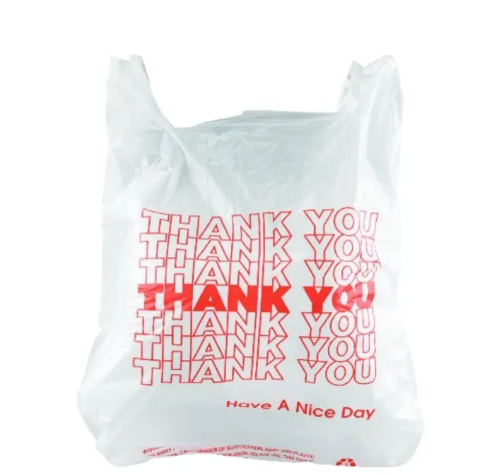 PRIME SOURCE T-SHIRT BAG THANK YOU 11.5X6.5X21 INCH / Unit (1000 ea) White & Red Print Durable Dual Handles Easy-Open Design for Grocery Stores Gift Shops Convenience Stores & Restaurant Take-out