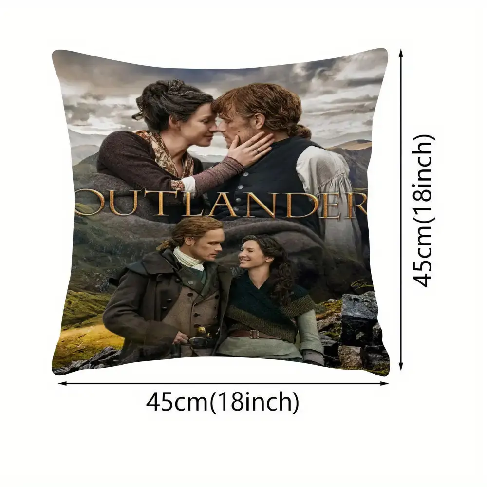 1pc Outlander TV Show Decorative Pillow Cover, 45*45cm/18*18in, Modern Style, Polyester, Zipper Closure, Machine Washable, Ideal for Living Room & Bedroom Bedding Linens Decor, Living Room & Bedroom Decor