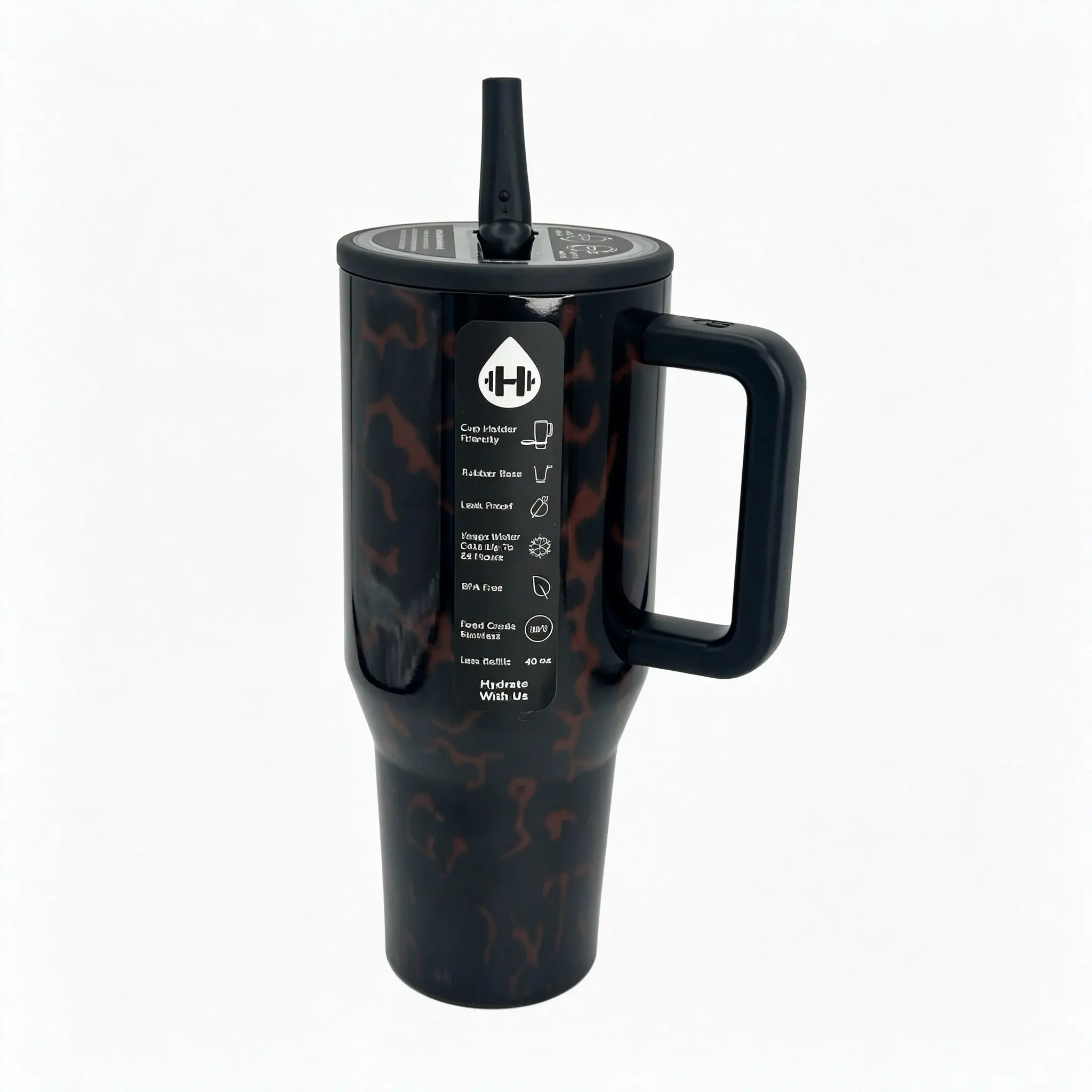 HydroJug 40oz Large Capacity Insulated Tumbler with Straw, Exclusive Glossy Leopard Print Edition, Ideal for Sports, Outdoor and All Daily Scenarios, Fits Car Cup Holders, All-Day Hydration Essential, Perfect Unisex Gift for Men & Women