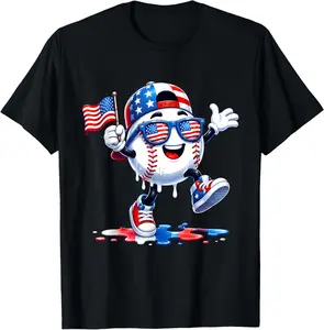 Drip Baseball Funny Lifestyle Ice Cream Boys 4th of July T-Shirt  Cotton Shirt