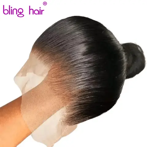 BLING HAIR Women's Straight Human Hair Full Lace Front Wig - 13x4 Brazilian Remy, 180% Density, Pre-Plucked Glueless HD Lace, Side Part Front Wigs for Women