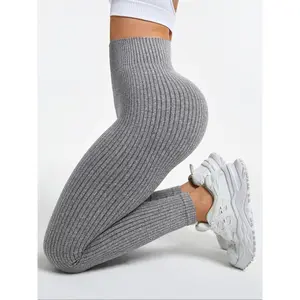 Women's Solid High Waist Sports Leggings, Sporty Comfy Breathable Skinny Pants for Yoga Gym Workout, Ladies Sportswear for Indoor Outdoor Wear, Seamless Workout Leggings