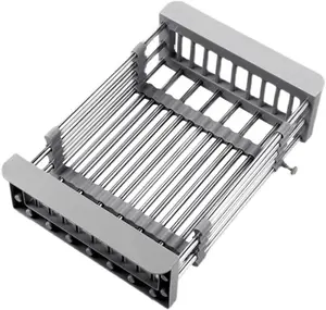 Dish Drying Rack, Kitchen Sink Colander, Expandable Colander, Stainless Steel Sink Strainer with Adjustable Boom, Suitable for Vegetables and Fruits Organiser Retractable Slide