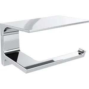 Toilet Paper Holder With Shelf, Polished Chrome, Bathroom Accessories, 6.93 x 3.94 x 3.5 Inches