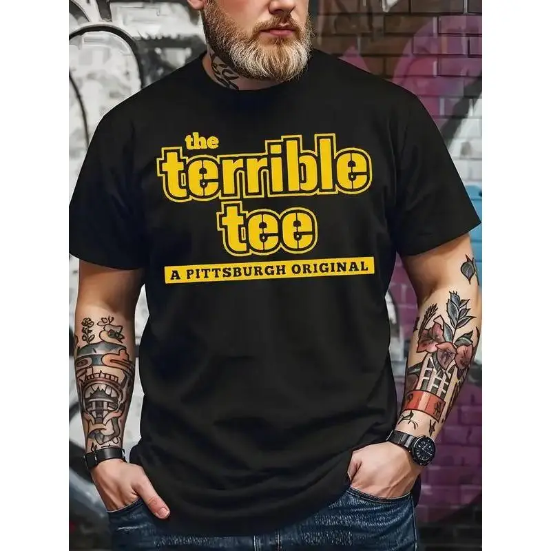 Men's Pittsburgh Football Graphic T-Shirt - 100% Cotton Crew Neck Shortsleeve Tee, Moisture-Wick Fabric, "The Terrible Tee" Print, Black Streetwear, Perfect Gift for Sports Fans