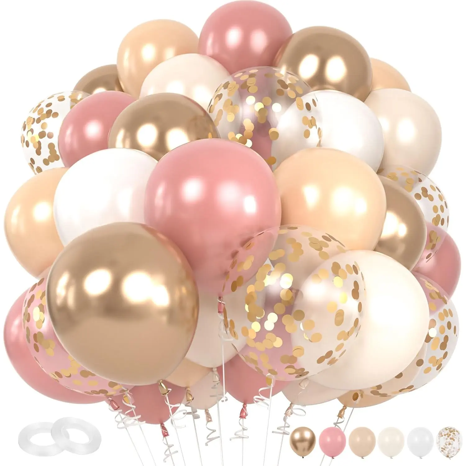 Blush Pink Nude Cream Balloon Set with Champagne Confetti for Bridal Birthday Baby Shower Decor