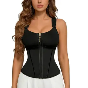 Waist Shapewear for Women with Bra Tummy Control Girdle Workout Shapewear Adjustable Shoulder Strap 17 Supportive Bones Zip Hook Closure Breathable Comfort