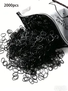 2000Pcs Bulk Black Elastic Hair Bands, No Damage Rubber Bands for Braids, Ponytails & Kids