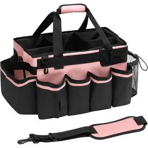Large, Wearable Supplies Bag for Housekeepers, Cleaners, and Car Detailing - Organizer Tote With Handle, Pink
