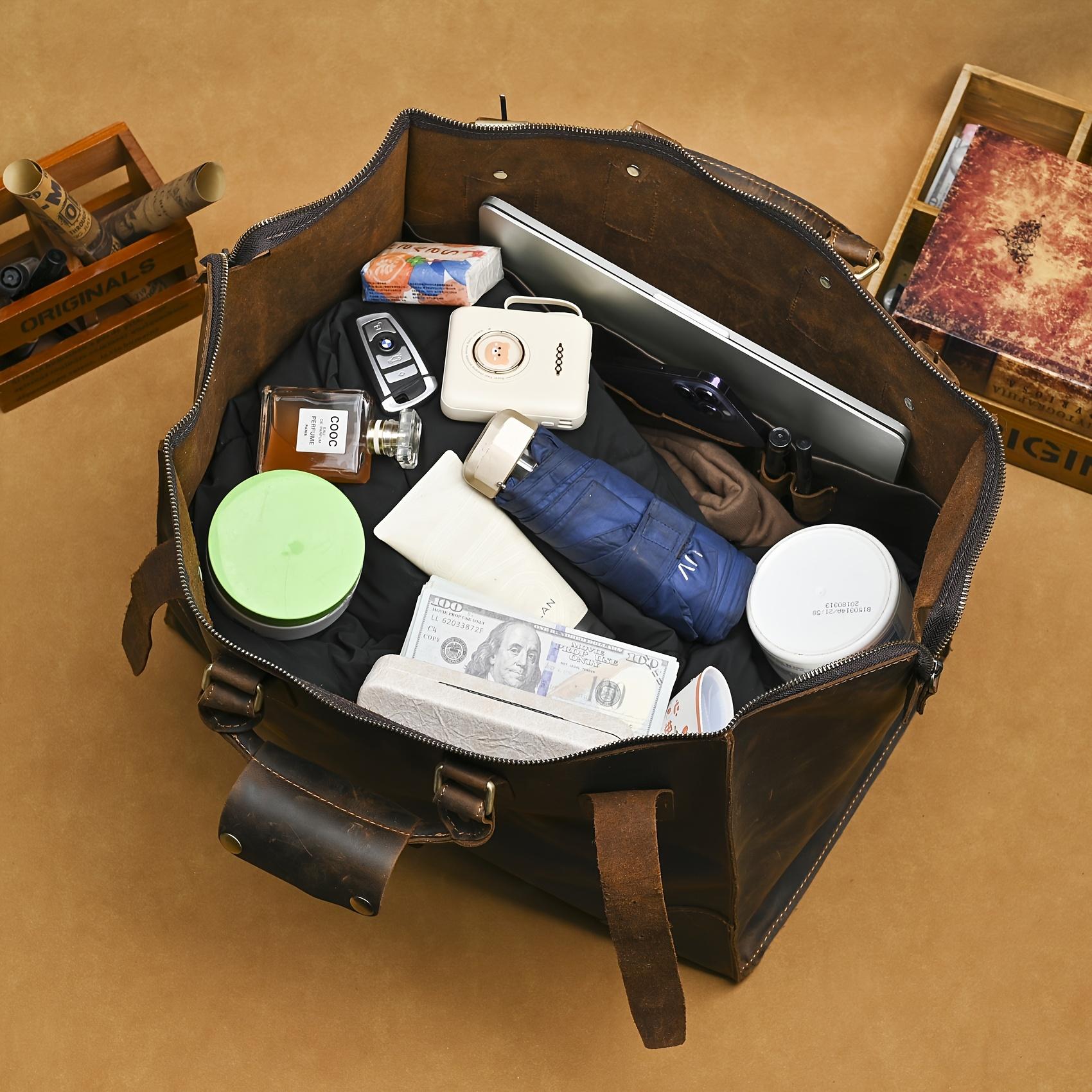 "Men's Vintage Faux Leather Duffel Bag Large Capacity Weekender Travel Luggage"