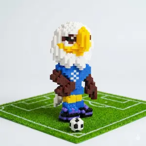 DIY Mini Blocks Soccer Eagle Mascot - Micro Building Bricks 3D Puzzle Toy, Stress Relief Desk Ornament, Perfect Gift for Sports Lovers