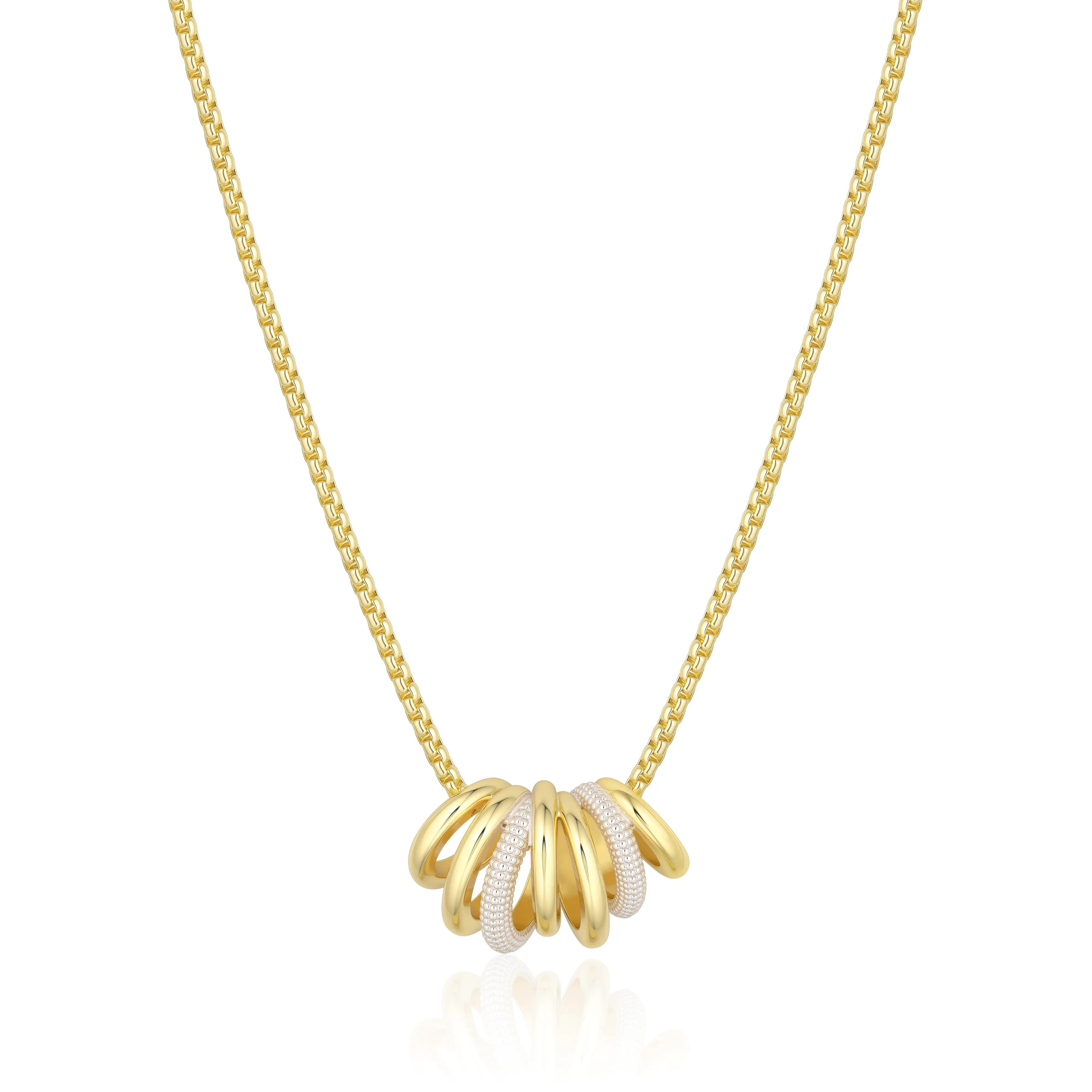 Aprilery Sculptural Interlocking Loop Pendant Necklace for Women, Two Tone Gold Silver Abstract Knot Necklace, Textured Mixed Metal Geometric Statement Jewelry, Fashion Gift for Her