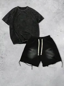 Men's High-Quality Casual Summer Set, Solid Color T-Shirt & Drawstring Waist Sport Shorts, Perfect for Travel and Daily Wear