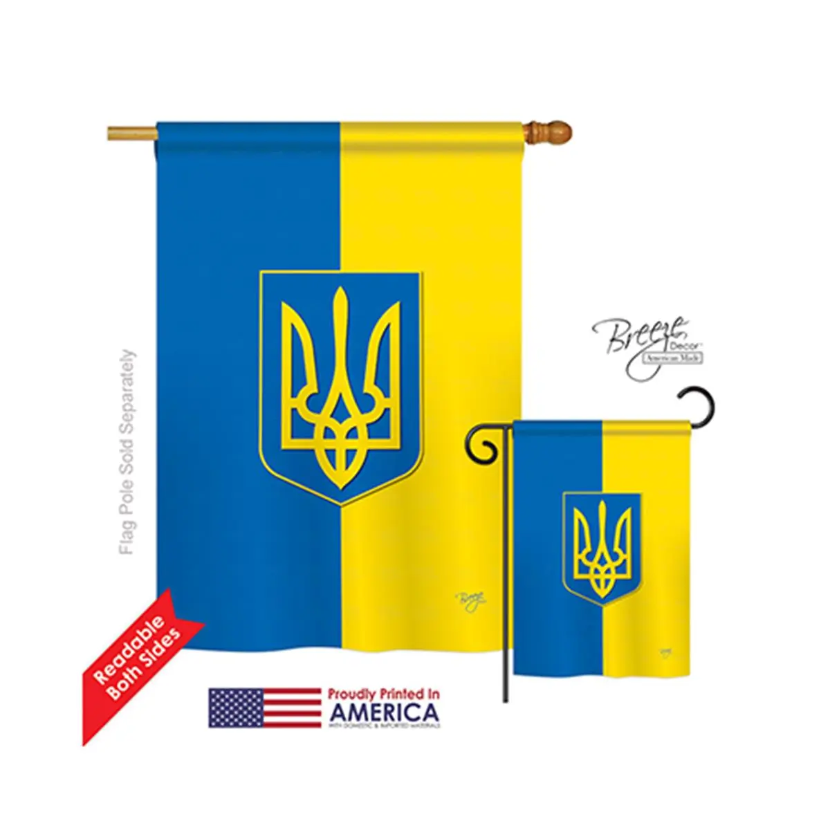 Breeze Decor 08192 Polyester Ukraine Double-Sided Vertical House Flag, 28x40" (40" H x 28" W x 0.2" L, 8 oz), All-Weather Resistant, Eco-Friendly, 4" Pole Sleeve, Fade Resistant