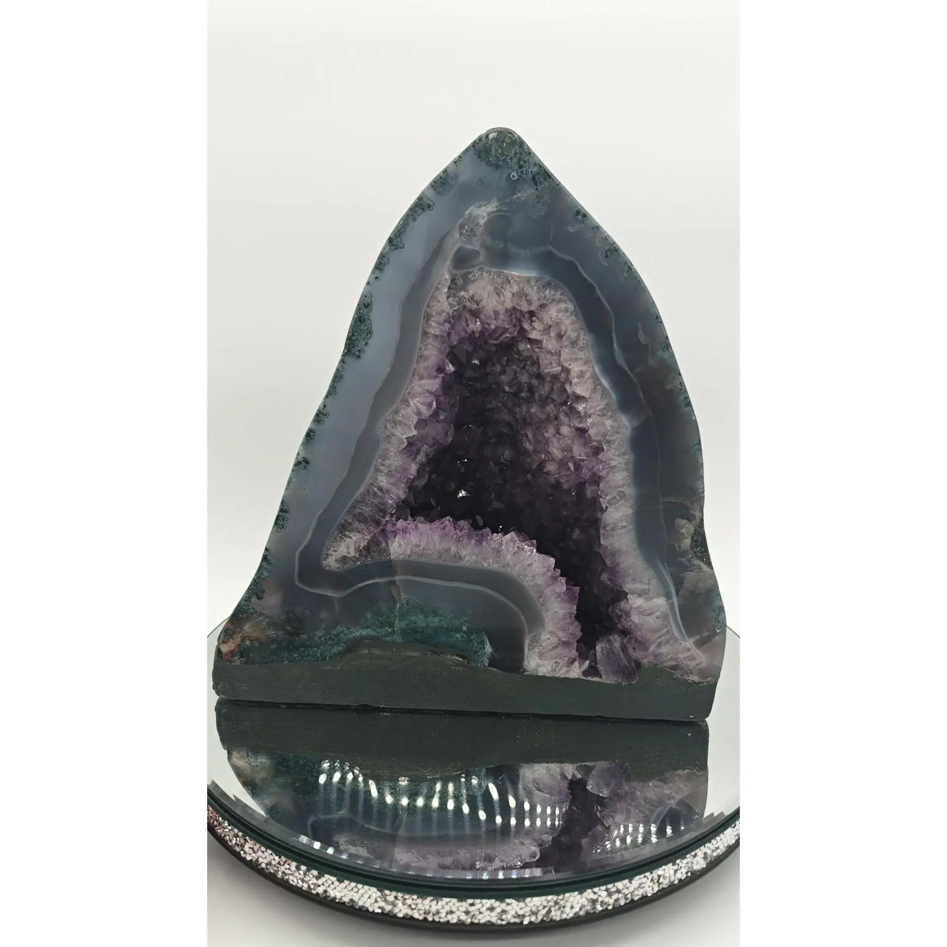 Rare Fully Polished Amethyst Cathedral with Flower Formation & Blue Banded Agate