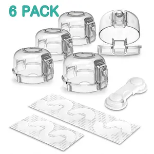Stove Knob Covers for Child Safety (5 + 1 Pack) Double-Key Design and Upgraded Universal Size Gas Knob Covers Clear View Childproof Oven Knob Covers for Kids and Pets