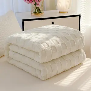 Checkerboard Hemmed Edge Summer Throw Blanket, Lightweight Breathable Bedding with 3D Embossed Design, Hypoallergenic & Machine Washable for Sofa & Bed