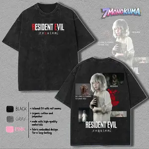 Emily - Resident Evil Requiem RE9 horror Game Oversize 2 Sided Washed Cotton T-shirt unisex graphic tees game anime manga movie Menswear Casual gamer merch t-shirt Clothes Top