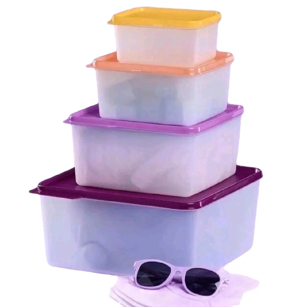 Tupperware Keep Tabs 4 pc Set - Air Tight & Dishwasher Safe - Food Safe - Stackable, Blue/Pink opaque base or Colored Seals with Clear Base - Ergonomic Tabs for Easy Opening - Space-saving Design - Durable Materials - Easy to Clean and Maintain
