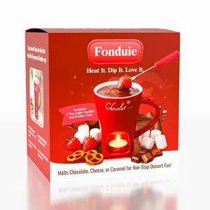 Fonduie Ceramic Mug For Chocolate Cheese Fondue Includes Fork 3 Candles Bold Red Compact Easy To Store Personal Fondue Cup Melts Chocolate Cheese Caramel Or Butter