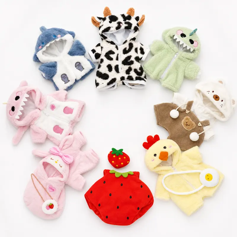 Getahug 12cm/4.7-inch (12-inch Equivalent) Stuffed Toy Clothing - Cotton, Changeable Mix & Match Outfits, Animal Print Sets (Shark, Dinosaur, Cow, Elephant, Strawberry, Chick, Bunny) - Gift-Ready Unisex Doll Cosplay Apparel for Plush Lovers' Birthdays