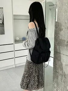 Korean Minimalist Nylon Drawstring Backpack, Lightweight Casual Bag, Multiple Pockets, Ideal for School & Travel, Daily Use