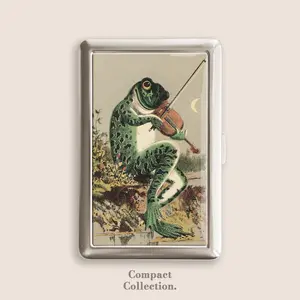 Frog Playing Violin in the Moonlight Cigarrette Case Zigarettenetui Wallet Vintage Metal 100s Box Blunt Holder Gift