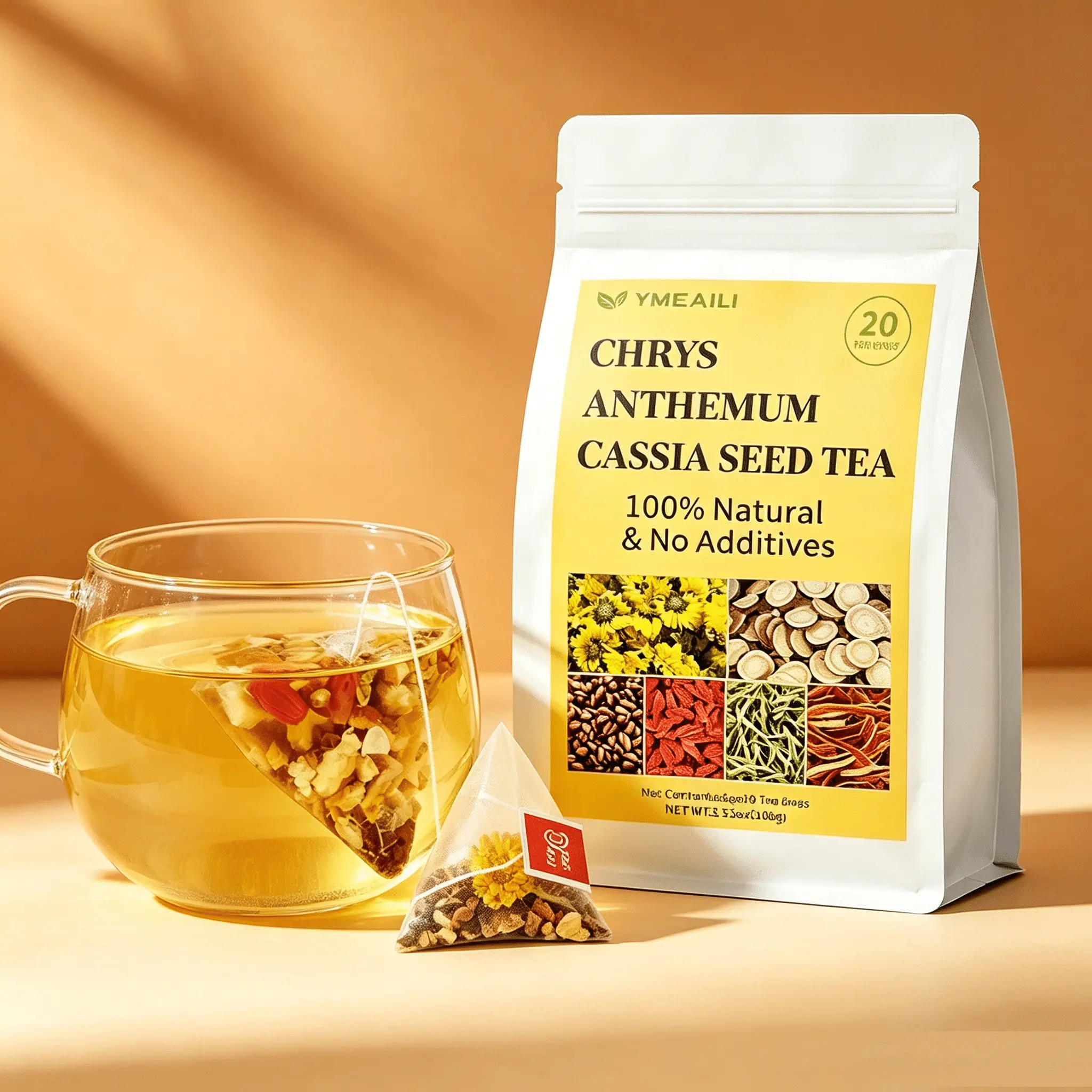 Traditional Digestive Wellness Herbal Tea Bags - 20-Count, No Additives, Caffeine-Free Tisane with Natural Chrysanthemum, Cassia Seed, Goji Berry, Honeysuckle, Licorice - Supports Post-Meal Calm Belly, Gentle Digestion, Ideal for Screen-Staring People