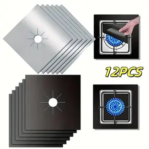 12-Piece Teflon Gas Stove Burner Covers — 0.12mm Thick, Reusable, Non-Stick, Quick-Clean Kitchen/Cooking Liners — Kitchen Supplies, Home & Outdoor Cooking Accessories