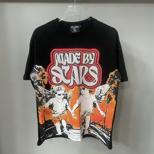 2025ss Mixed  RED Letter angel printed Rhinestone Short Sleeve Black Mens Tshirts Streetwear Top Tees Oversized Tshirt