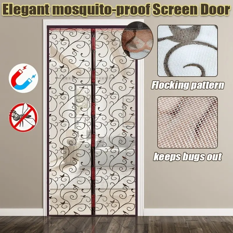 Magnetic Screen Door Mesh for Home Balcony RV, High Density Mosquito Curtain with Magnetic System, Magnetic Closure, Magnetic Doors, No Drilling Installation, Velour Panel + Rubber Frame