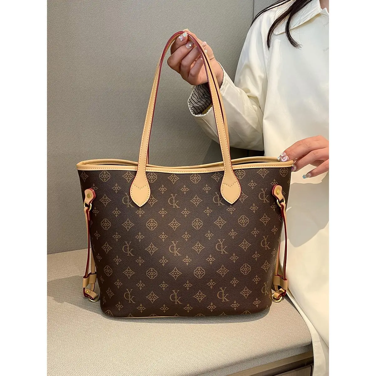 WELLDONE 2025 New PU Leather Retro Fashionable Patterned Women's Contrasting-Color Large-Capacity Multifunctional Shoulder Bag Design Casual Commuter Handbag, Daily Use Purse Tote Bag, Casual Commuter Bag, Fashionable Patterned Bag