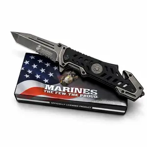 USMC Folding Utility Knife | Durable 4″ Half-Serrated Blade | Black camping knife hunting knife fishing knife marine corp knife folding knife collector knife Multipurpose Tool Survival Tools Outdoor Camping Equipment