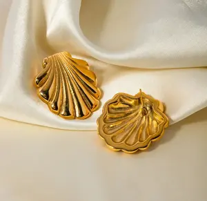 Stainless Steel Seashells 18K Gold Plated, Waterproof Fashion Seashells Stud Earrings.