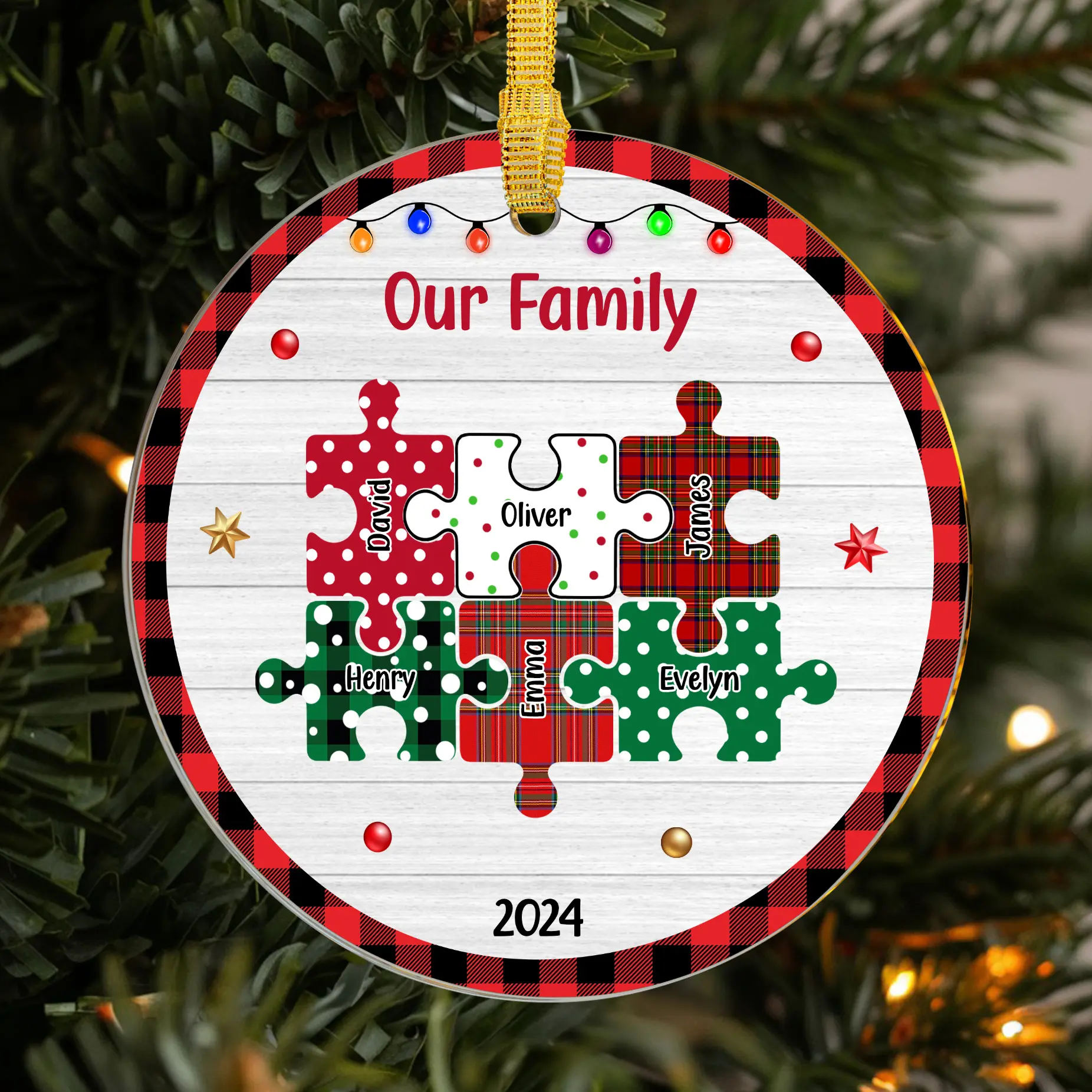 Personalized Family Puzzle Christmas Ornament 2024, Custom Family Name Keepsake, Holiday Decor With Names, Unique Family Puzzle Pieces Ornament
