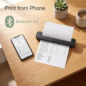 Mini Auto-Feed A4 Printer, Bluetooth-compatible & USB Connect, 1500mah Battery, iOS & Android Compatible, Ideal for Mobile Office Use