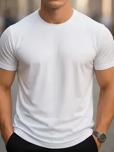 Men'S Breathable Short Sleeve T-Shirt - Regular Fit Round Neck Casual Top with Solid Color Geometric Print, Machine Washable Durable Fabric for Spring & Summer Vacation, Everyday Essentials, Minimalist Fashion - All-Season Comfort White Tee for Men, versa