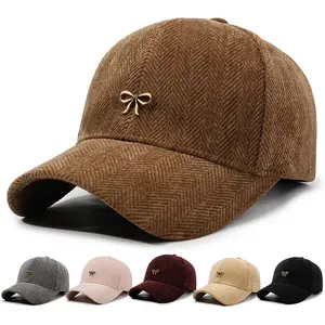 Women's Western-Style Bow Baseball Cap – Winter Duckbill Hat featuring a Gold Bow and Horseshoe Emblem (Hardware-Free) |   Ideal for Casual Outdoors |   Available in Brown, Black, Navy Blue, & Pink |   Hand-Washable Warm Hat for the Autumn & Winter Season