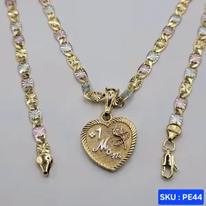 #1 Mom (#1 Mama) Necklace. plated gold three colors pendant and chain 24 inches 5mm wide.   Cadena i corazon de tres colores #1 Mom, #1 MAMA.  SKU : PE44
